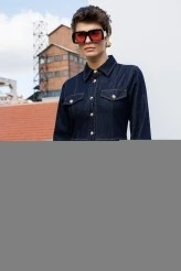 Dikiş Detaylı Denim Elbise - 4