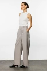 Stone Pleated Palazzo Trousers - 5