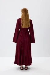 Bordo Kloş Etekli Elbise - 8