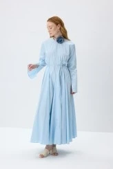 Soft Blue Fit-and-Flare Dress - 1