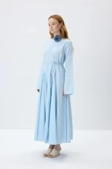 Soft Blue Fit-and-Flare Dress - 4
