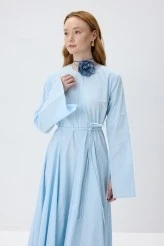 Soft Blue Fit-and-Flare Dress - 5
