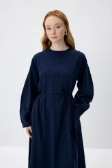 Navy Blue Natural Textured Cotton Dress - 6