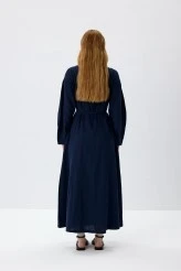 Navy Blue Natural Textured Cotton Dress - 8