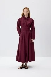 Burgundy Belted Shirt Dress - 2