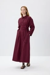 Burgundy Belted Shirt Dress - 3