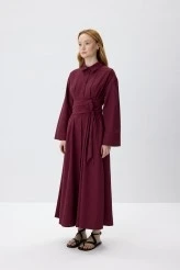 Burgundy Belted Shirt Dress - 5