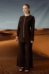 Dark Brown Natural Shirt with Adjustable Waist - 3