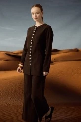Dark Brown Natural Shirt with Adjustable Waist - 5