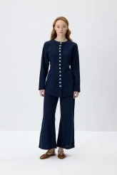 Navy Blue Natural Shirt with Adjustable Waist - 2