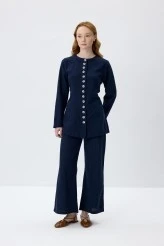 Navy Blue Natural Shirt with Adjustable Waist - 4