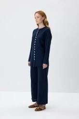 Navy Blue Natural Shirt with Adjustable Waist - 5