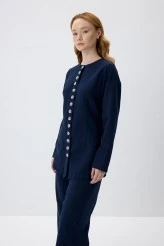 Navy Blue Natural Shirt with Adjustable Waist - 6