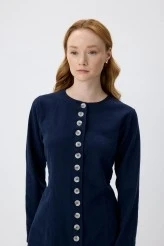 Navy Blue Natural Shirt with Adjustable Waist - 3