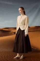 Naturel Doğal Dokulu Bel Vurgu Bağcıklı Ceket - 3