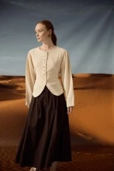 Naturel Doğal Dokulu Bel Vurgu Bağcıklı Ceket - 5
