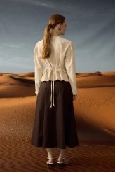 Naturel Doğal Dokulu Bel Vurgu Bağcıklı Ceket - 6
