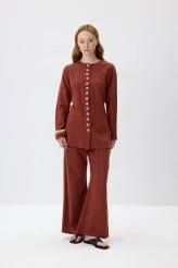 Terracota Natural Textured Pintuck Trousers - 2