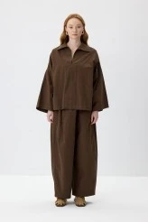 Kahve Oversize Rahat Kesim Pantolonlu Takım - 2