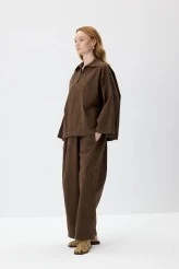 Kahve Oversize Rahat Kesim Pantolonlu Takım - 3