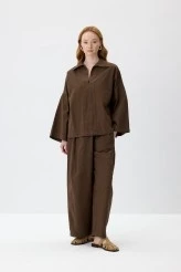 Kahve Oversize Rahat Kesim Pantolonlu Takım - 1