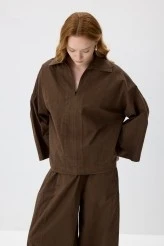 Kahve Oversize Rahat Kesim Pantolonlu Takım - 4