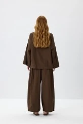 Kahve Oversize Rahat Kesim Pantolonlu Takım - 8
