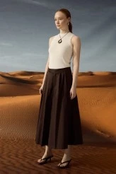 Acı Kahve Pileli Gabardin Etek - 1
