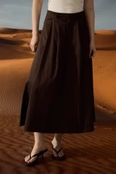 Acı Kahve Pileli Gabardin Etek - 2