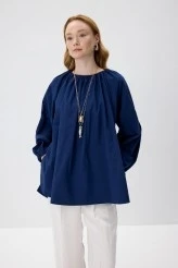 Lacivert Volanlı Poplin Bluz - 2