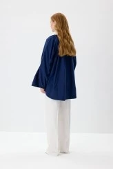 Lacivert Volanlı Poplin Bluz - 5