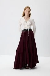 Bordo Büzgülü Maxi Etek - 2