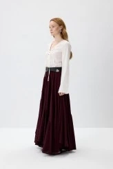 Bordo Büzgülü Maxi Etek - 3