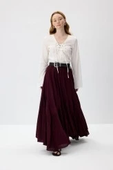 Bordo Büzgülü Maxi Etek - 4