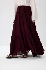 Bordo Büzgülü Maxi Etek - 5