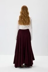 Bordo Büzgülü Maxi Etek - 7