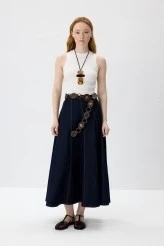 Parçalı Denim Etek - 1
