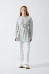 Açık Gri Basic Yandan Yırtmaçlı Bluz - 3