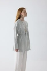 Açık Gri Basic Yandan Yırtmaçlı Bluz - 6