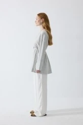 Açık Gri Basic Yandan Yırtmaçlı Bluz - 9