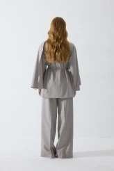 Stone Drape Neck Design Blouse - 8