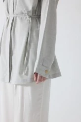 Açık Gri Dökümlü Oversize Gömlek - 7