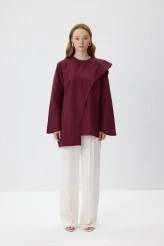 Burgundy Scarf Detailed Poplin Blouse - 6