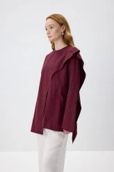 Burgundy Scarf Detailed Poplin Blouse - 7