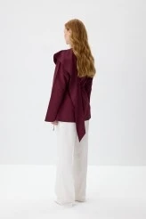 Burgundy Scarf Detailed Poplin Blouse - 8