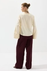 Tereyağ Manşetli Pamuk Crop Bluz - 9
