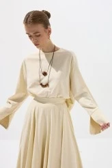 Tereyağ Manşetli Pamuk Crop Bluz - 5