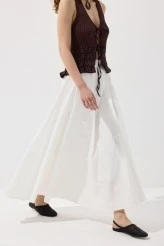 Ekru Parçalı Poplin Etek - 3