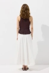 Ekru Parçalı Poplin Etek - 7