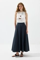 Lacivert Parçalı Poplin Etek - 5
